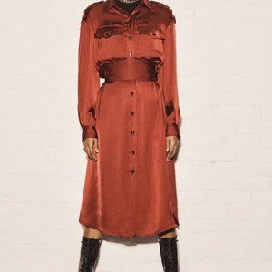 Zara SRPLS Red Satin effect belted shirt dress Large